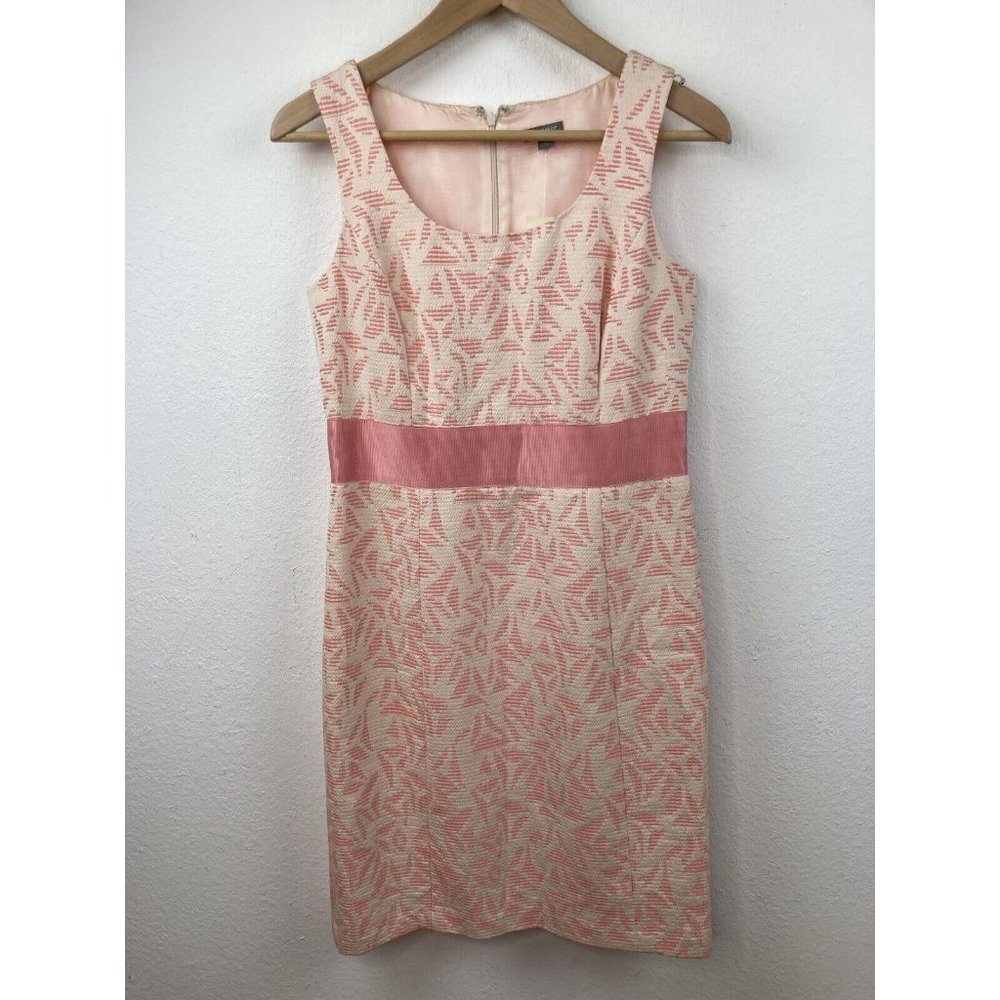 *New Ann Taylor Petites Sheath Dress Womens 6P Pink Sleeveless Print Bow Career - Picture 8 of 8